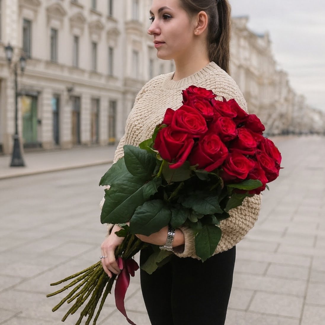 15 красных роз 90см.